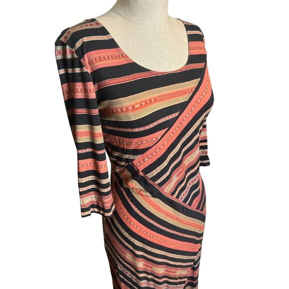 Peruvian Connection Dress Small Asymetical Maxi Southwestern Stripe Viscose - Picture 3 of 6